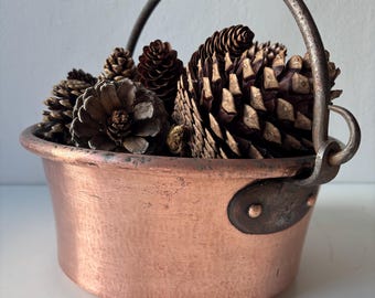 French Vintage Copper Jam Bowl, Copper Jam Preserve Pot With Brass Handles, French Hand Hammered Copper Jam Preserve Pot
