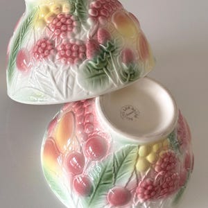 Set of two French Vintage Café Au Lait Bowls, Salins Les Bains Majolica Fruit Cafe Au Lait Bowls, French Breakfast Bowls