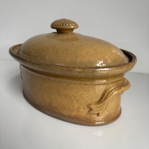Terrine Lidded French Vintage Mustard Yellow Glazed Ceramic, Antique French Stoneware, Oval Covered Dish for Terrine, Foie Gras, Mielle 9