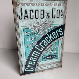 Vintage Biscuit Tin, Jacobs & Co Water Cracker Tin 1940&#39;s Storage Gift Box, Storage Cookie Box, Advertising Metal Lidded Tin Made In England