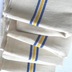 Vintage French Linen Toile Torchon: Fleur Bleue Kitchen Tea Towel