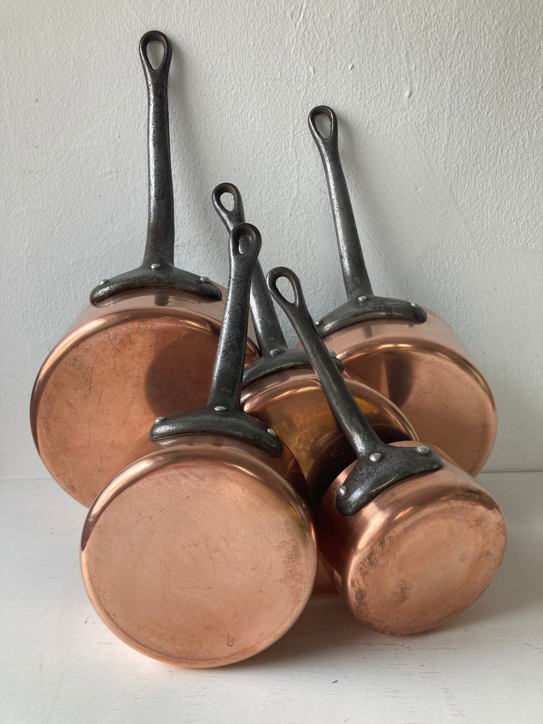 French Vintage Copper Saucepan Set With Cast Iron Handles Etsy