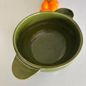 French Vintage Café Au Lait Bowl, Olive Green Double Handled Bowl, Stamped, Nidervilles, France, Perfect French Café Bowl, Lug Soup Bowl