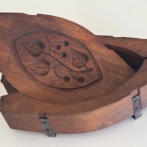 Vintage French Butter Mould: Hand-Carved Wood, Leaf & Berry Motif