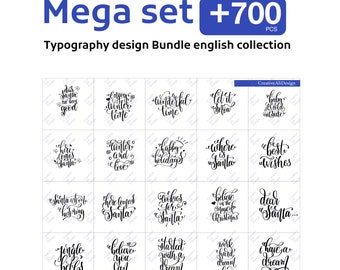 700 Christmas Typography Designs | Hand Lettering Bundle (png, svg, eps, pdf)