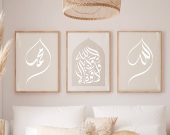 Islamic Calligraphy Art Prints, Modern Muslim Home Decor (Set of 3) (Digital Download)