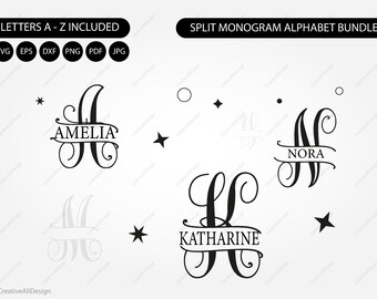 Split Monogram Alphabet (svg, dxf, png, pdf) (Digital Download)