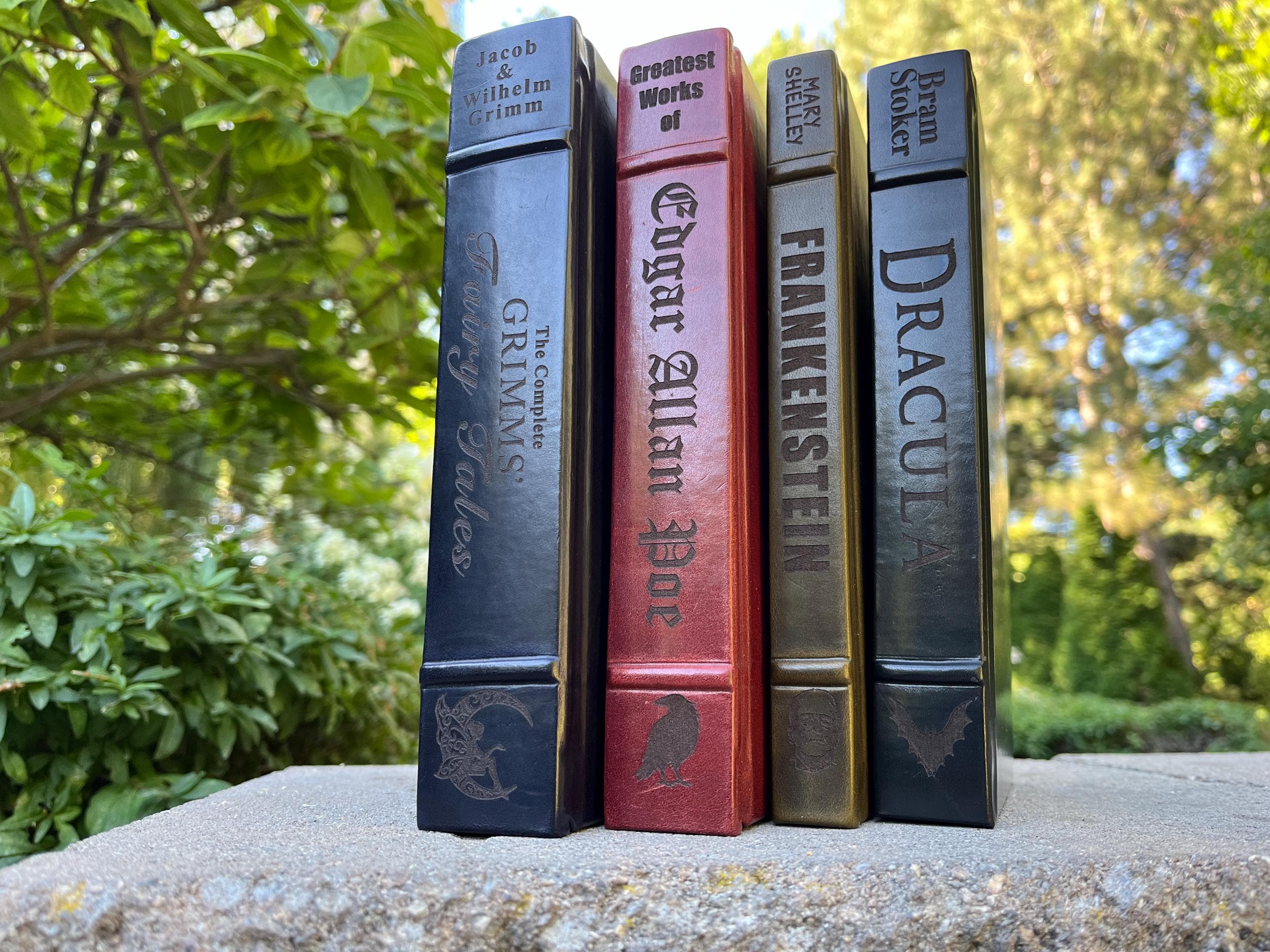 Leather-bound Set Gothic Literature Bram Stoker Dracula Mary Shelley Frankenstein Complete Works Edgar Allen Poe Grimm Brothers Fairy Tales