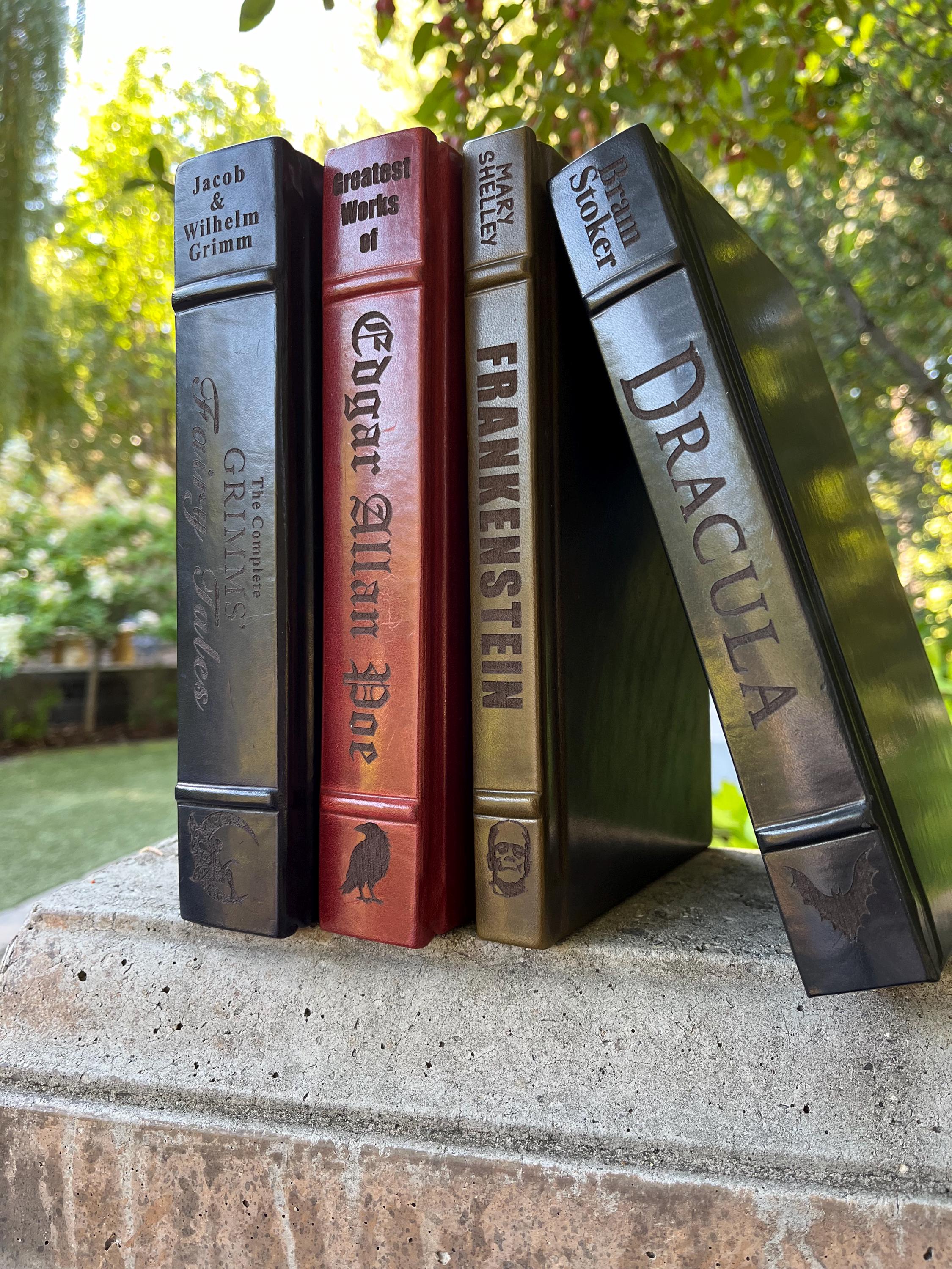Leather-bound Set Gothic Literature Bram Stoker Dracula Mary Shelley Frankenstein Complete Works Edgar Allen Poe Grimm Brothers Fairy Tales