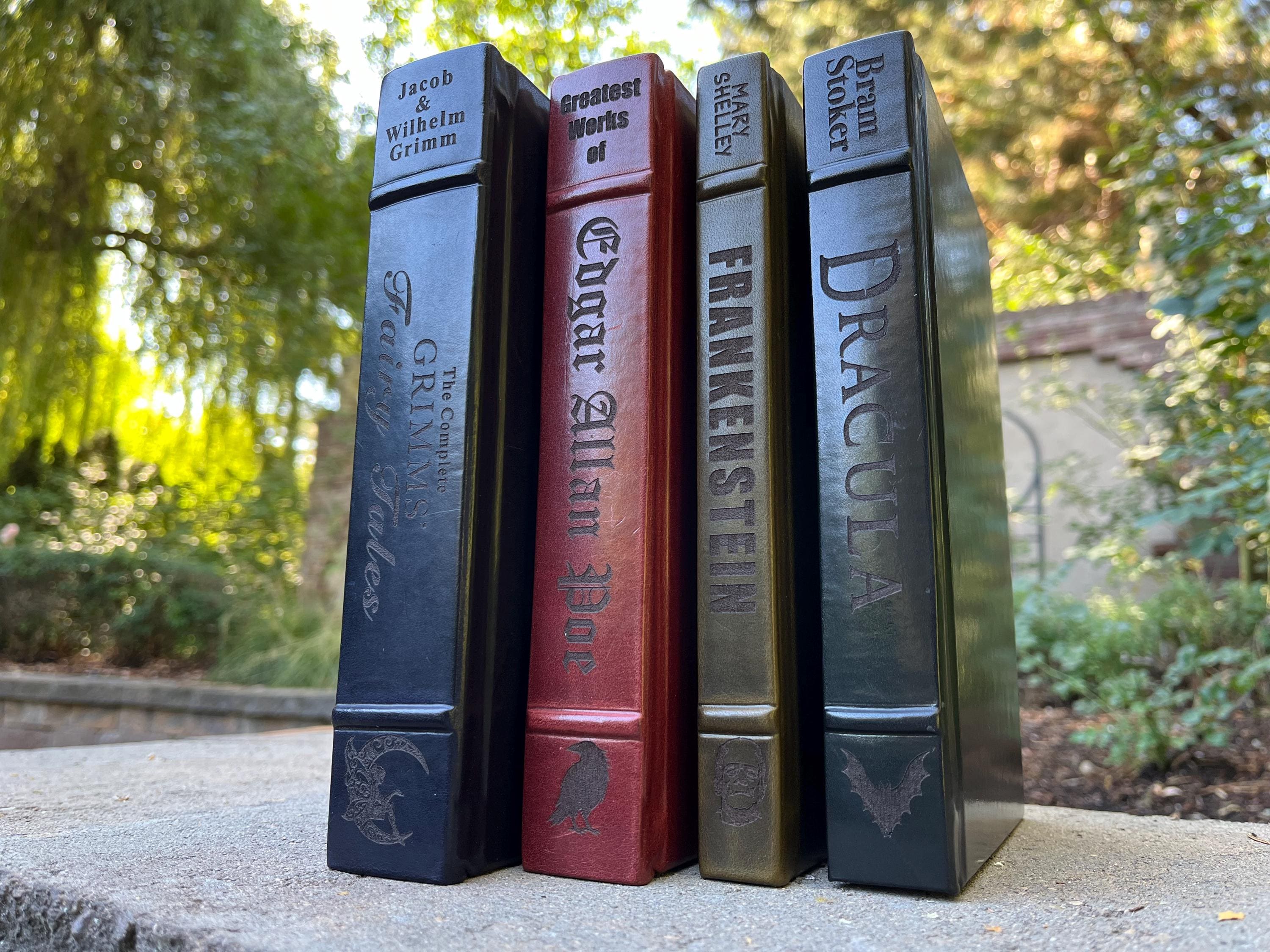 Leather-bound Set Gothic Literature Bram Stoker Dracula Mary Shelley Frankenstein Complete Works Edgar Allen Poe Grimm Brothers Fairy Tales