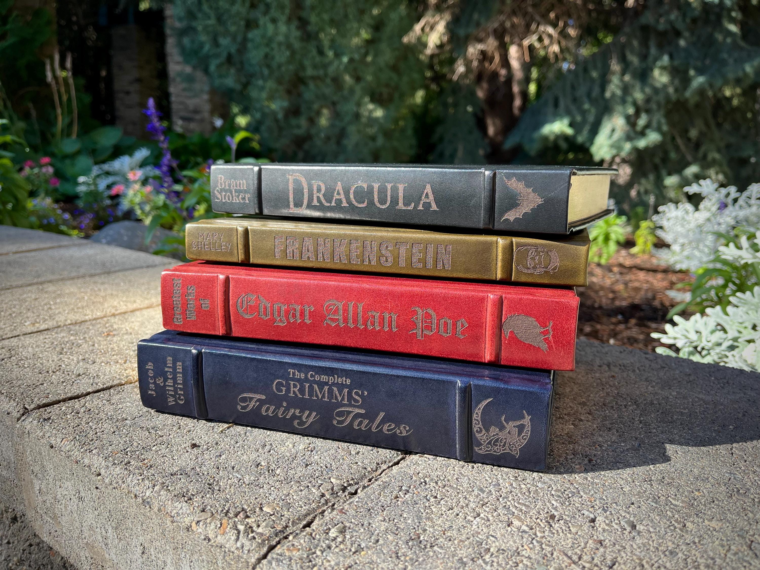 Leather-bound Set Gothic Literature Bram Stoker Dracula Mary Shelley Frankenstein Complete Works Edgar Allen Poe Grimm Brothers Fairy Tales