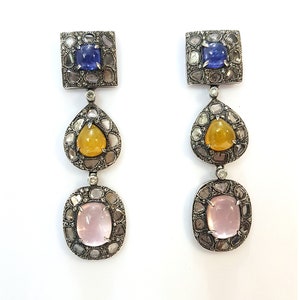 SALERose cut polki diamond antique finish gemstone dangle earrings jewelry
