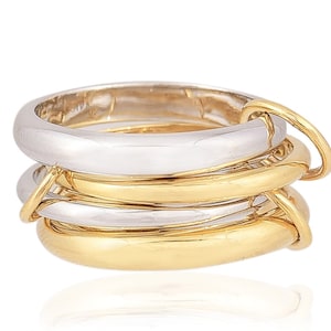 14K Two Tone Gold Band Ring: Multi Layer Stackable Jewelry