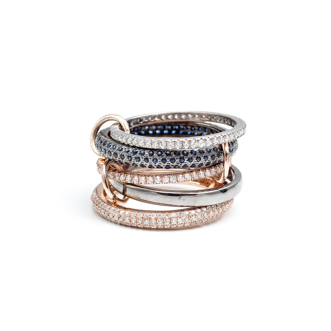 Multi Link Rings Gold & Silver Multi-link Ring Set: Diamond Sapphire Stacking Rings - Etsy