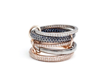 Goud- en zilverkleurige multischakelring: stapelringen diamanten saffier