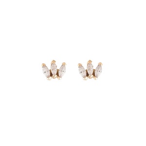 Orecchini a vite in oro giallo 14 carati Marquise Diamond Studded Prong Set Thread Screw Earrings Gioielli per Daith Tragus & Conch Jewelry
