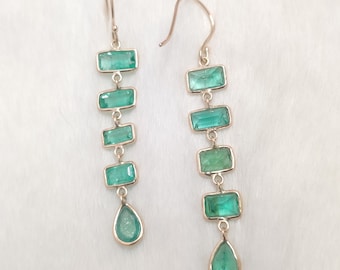 14K Gold Columbian Emerald Dangle Earrings: Handmade Jewelry