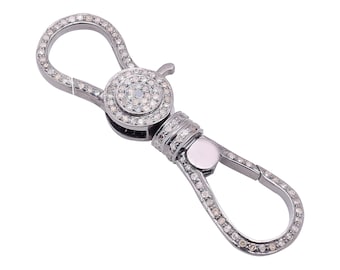Diamant Pave Sterling Silber Doppel Karabiner Verschluss : Halskette Charm Halter