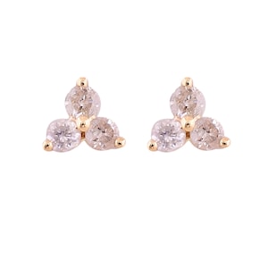 Earring 925 Sterling Silver Natural Diamond 3 Stone Trio Triangle Cluster Stud Earrings, 925 Sterling Silver Pave Diamond Stud Earrings