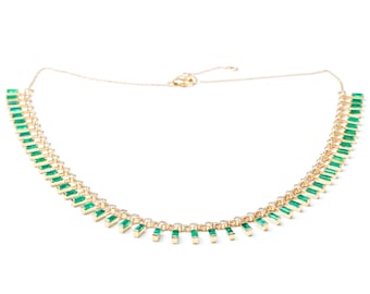 Smaragd Baguette Choker: 925 Sterling Silber Dot und Dash Halskette