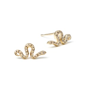 Natural Diamond Snake Earrings, Small Snake Studs, Diamond Stud Earrings, Yellow, Rose and White Gold, Natural Diamond and Solid Gold