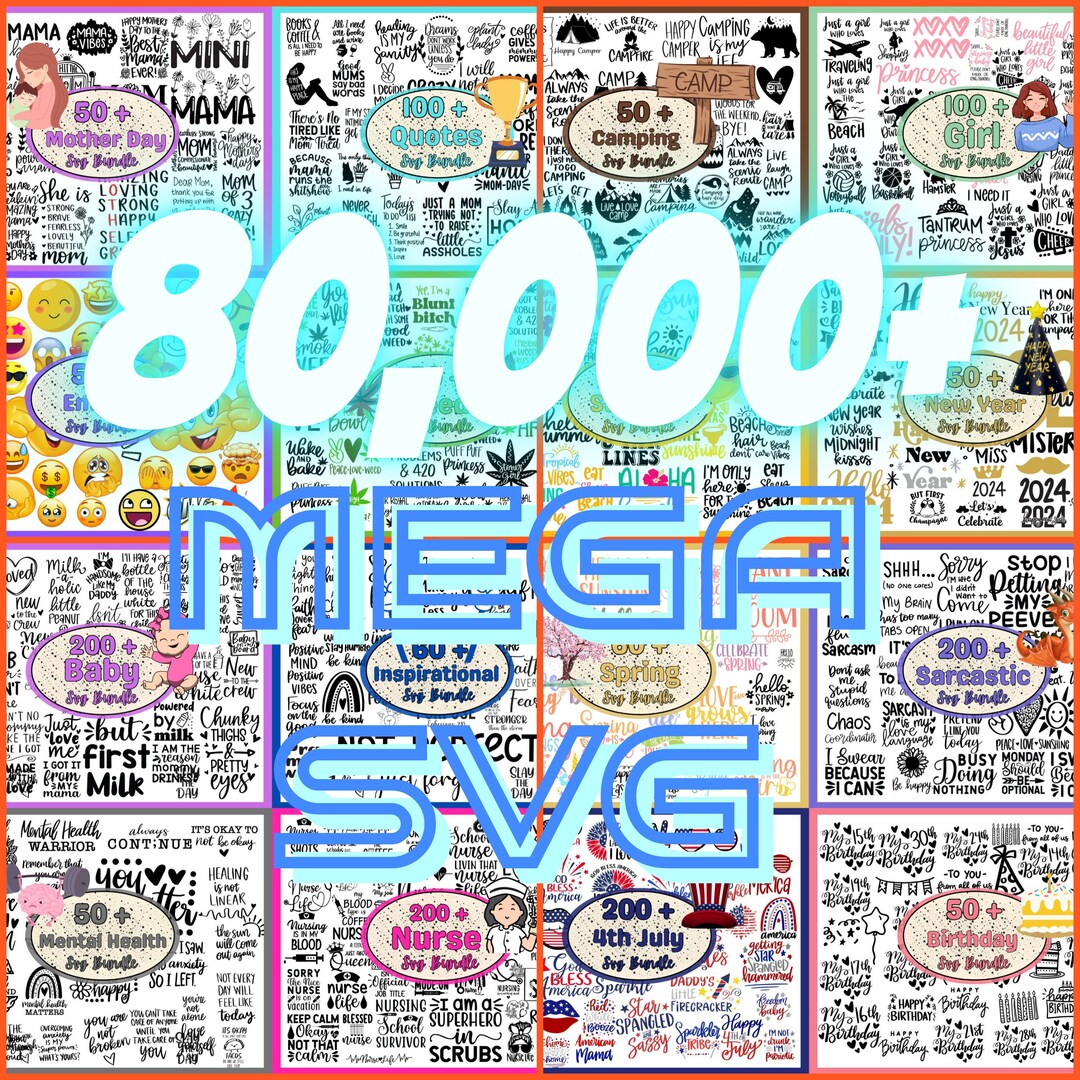 80.000 Mega SVG Bundle, Svg Files for Cricut, Svg for Shirts, Digital ...