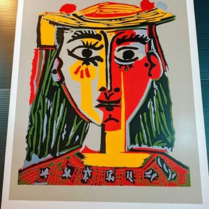 Stampa. Pablo Picasso. Donna con cappello. Riproduzione protetta da copyright, 31 x 44 cm. Lucida.