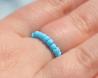 Baby Blue Bead Stretch Ring Hand-made