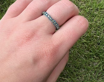 Ocean Blue Bead Stretch Ring Hand-made