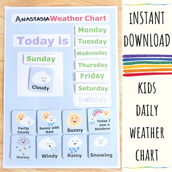 Daily Weather Chart Childrens DIY Activity Printable Sheet Homeschool Education