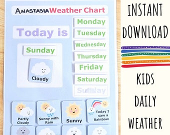 Tableau météo quotidien Feuille imprimable d'activité de bricolage pour enfants Éducation à la maison