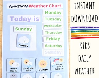 Daily Weather Chart Childrens DIY Activity Printable Sheet Homeschool Education