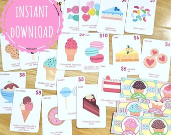 Candy Shop Pretend Money Cards Jeu de cartes flash imprimables