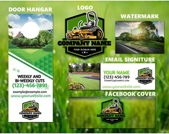 Diy Lawn Care Landscaping Brand Kit With Logo Flyer Etsy