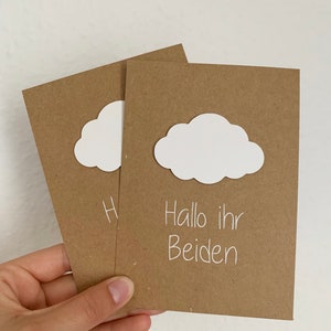 Postkarte, Hallo ihr Beiden, Wolke, Zwillinge, Geburt, Geschwister, Eltern, Baby, Kind, Geschenk, Mama, Papa