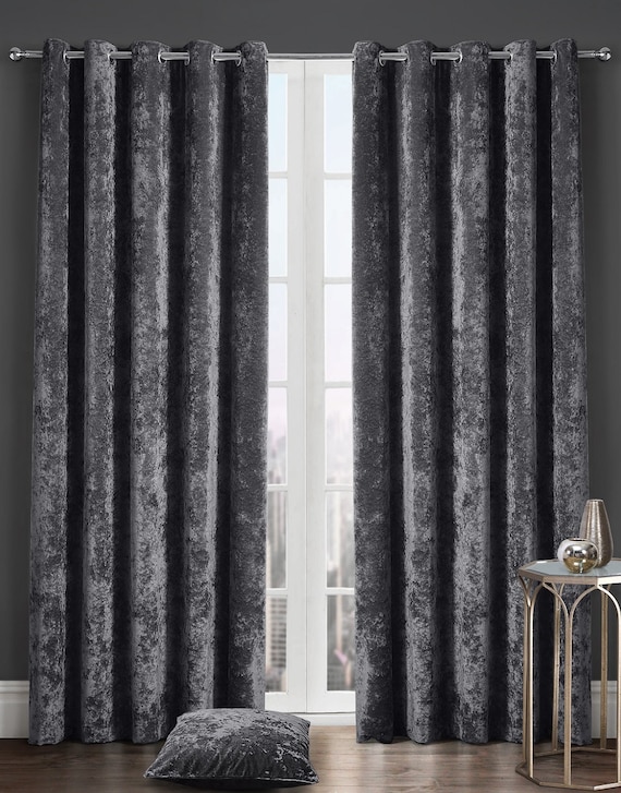 Luxury Crushed Velvet Curtains Fully Lined Eyelet Ring Top Ready Made 9 Colours 