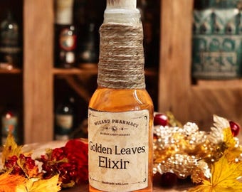 Golden Leaves Elixir | Handgemachter Deko Zaubertrank – Magische Flasche | Fantasy Deko, LARP Accessoire | Wizard Magic Potion