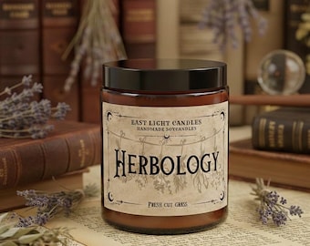 Herbology Candle | Wizard Book Candle | Handmade Scented Soy Wax Candle | Personalized Vegan Candle | Gift Idea for Candle Fans