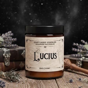 Lucius Candle | Handmade scented soy wax candle | Personalized vegan candle | Gift idea for bookworms | Wizard Candle