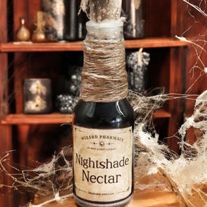 Nightshade Nectar | Handmade Decorative Magic Potion – Magic Bottle | Fantasy Decoration, LARP Accessory | Wizard Magic Potion
