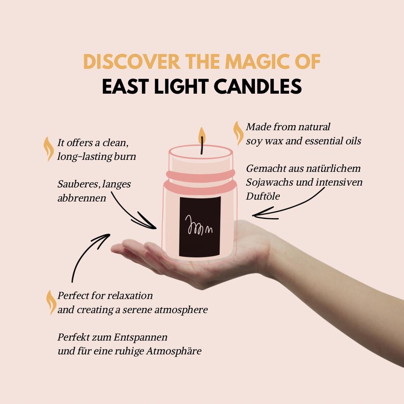 Pu&ograve; includere: Una candela di cera di soia rosa con un'etichetta nera che dice "mmm" in una mano. La candela &egrave; realizzata con cera di soia naturale e oli essenziali. Offre una combustione pulita e duratura ed &egrave; perfetta per il relax e la creazione di un'atmosfera serena.