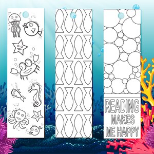 Sea/Fish Bookmarks (3x  2&quot;x7&quot;) Digital Download, Files PDF,SVG