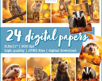 Forest Animals in Autumn – 24 digital papers in A5 format, download
