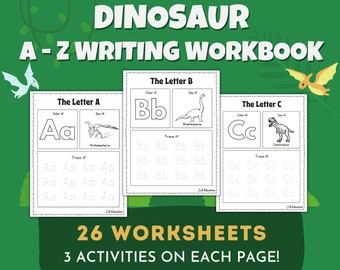 Dinosaur Alphabet Tracing Worksheets, Preschool Printables, Toddler Letter Learning Binder, Fine Motor Writing Activity Book, Homeschool