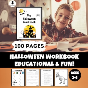 100 Halloween-Arbeitsblätter, feinmotorische Scherenfertigkeiten, druckbare Lernaktivitäten, Vorschulzeit