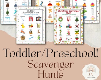 Scavenger Hunt Printable, Christmas Kids Games, Winter, Fall, Homeschool Preschool Printables, 2 3 4 5 6 Year Old Indoor Outdoor activities
