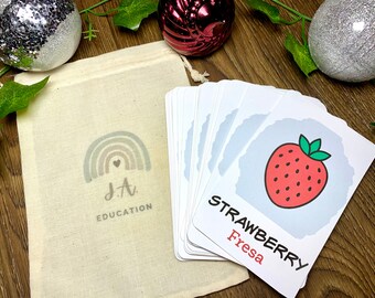 Flashcards Montessori para impressão em espanhol, crianças pequenas aprendendo espanhol, educação em casa, imprimíveis pré-escolares, ensino de espanhol, cartões bilíngues