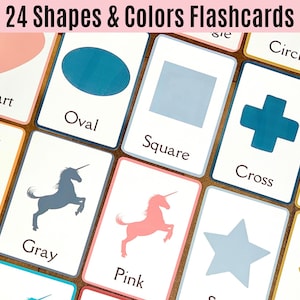 Educational Flashcards, Printable Shapes and Colors, Homeschool Digital Download, Preschool and Toddlers, Unicorn Theme, Montessori Material