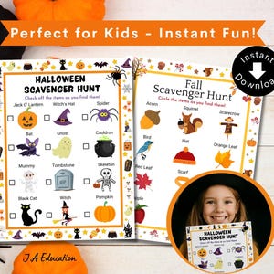 Halloween and Fall Scavenger Hunt Bundle – Full Page and 2 Per Page – Printable Kids Activity Games for Parties, Classroom, Hiking, Camping