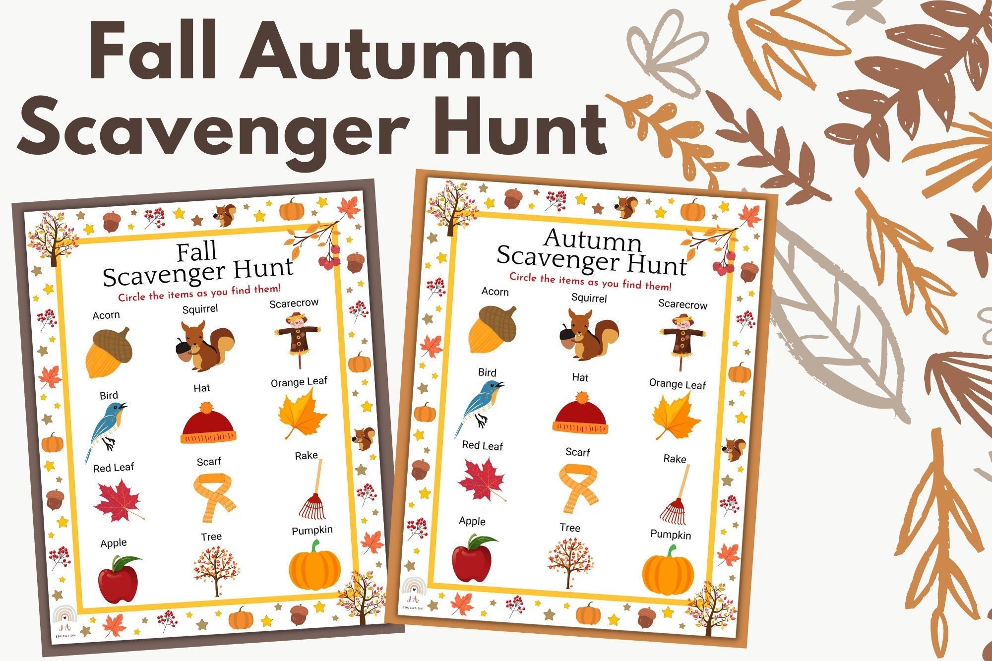 Fall Autumn Scavenger Hunt Printable, Homeschool Printables, Thanksgiving Games, October Birthday Party Games, 2 3 year old scavenger